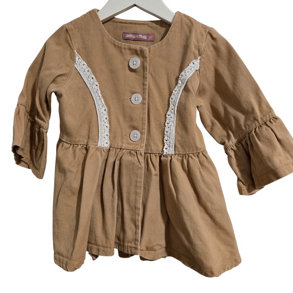 Jelly The Pug Other - Jelly the Pug Girl's 3T‎ Tan Button Down Ruffle Peplum Long Sleeve Jacket
